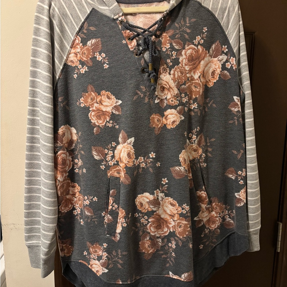 Maurices Gray Tie Front Long Sleeve Hoodie